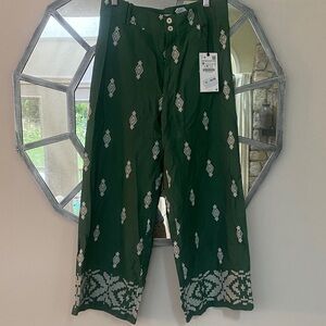 Zara Green Patterned Wide Leg Pants